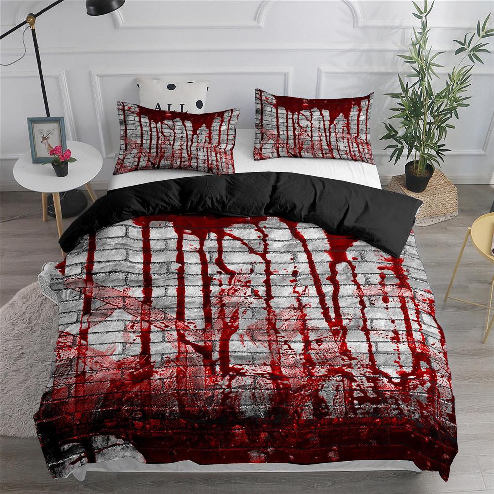 Halloween King Queen Duvet Cover Horror Blood Hand Bedding Set For Teens Scary Red Blood Stains 2/3pcs Polyester Quilt Cover