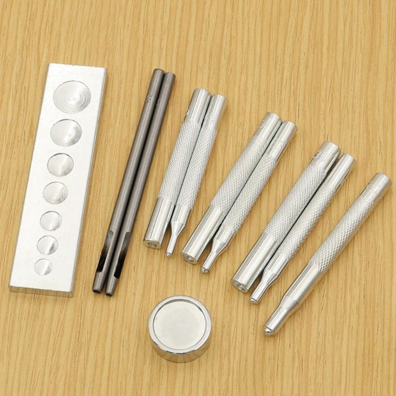 11 Pieces Leather Puch Tool Set Leather Craft Tool with Base Leather Punch Snap Kits Leather Craft Punch Hole Tool Kits