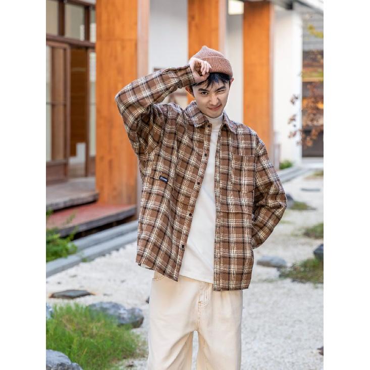Spring and Autumn Japanese Style Retro Plaid Shirt Men's and Women's Hong Kong Style Loose Casual Long Sleeves Shirt Thin Preppy Style Coat