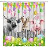 Easter Farmhouse Shower Curtain Bunny Colorful Eggs Rabbit Cute Rustic Animal Cow Pig Spring Holiday Vitange Wooden Plank Bull Bathroom Curtain Set