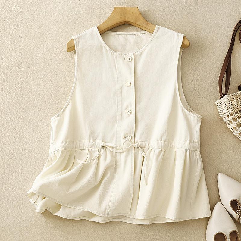Women S Cotton Ruffled Round Neck Loose Fit Vest Top