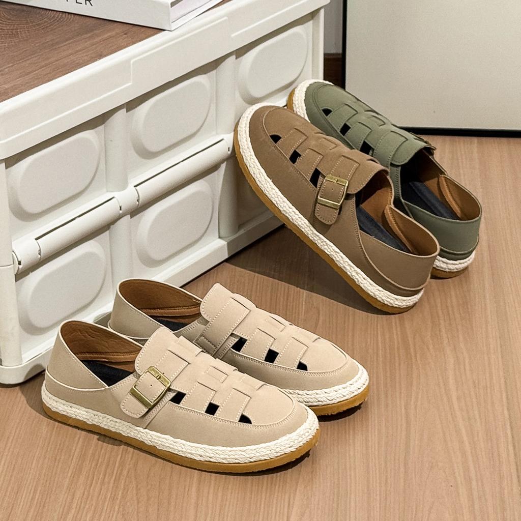 New Boken shoes men's one-pedal 2025 summer hollow casual straw shoes breathable bag head sandals