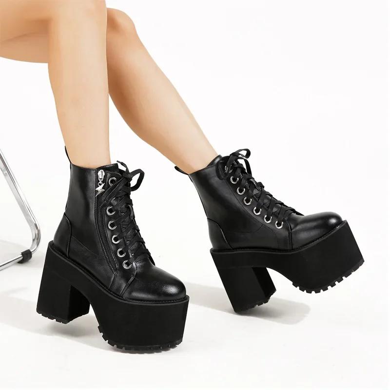 Women'S Winter Short Boots High Heel Round Toe Chunky Heel Waterproof Platform 35-43