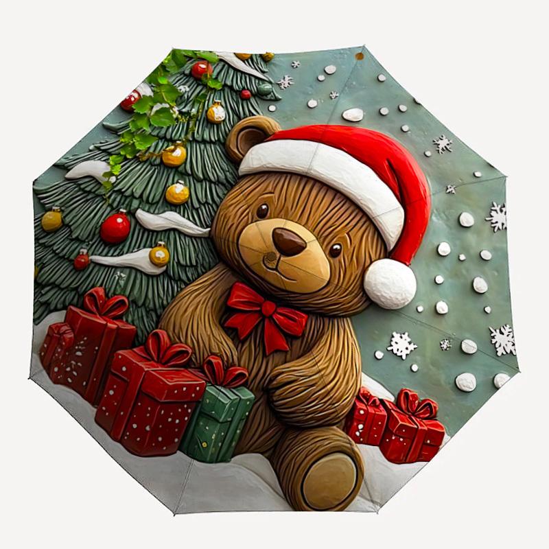 

1pc Christmas Bear Automatic Folding Umbrella, Lightweight Retractable Compact Travel Umbrella, 8-Rib Sturdy Frame001