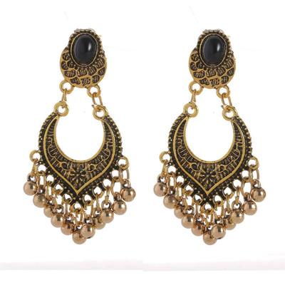 Retro Black Teardrop Rhinestone Tassel Earrings