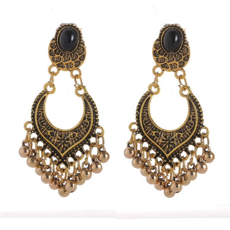 

Retro Black Teardrop Rhinestone Tassel Earrings античная золотой