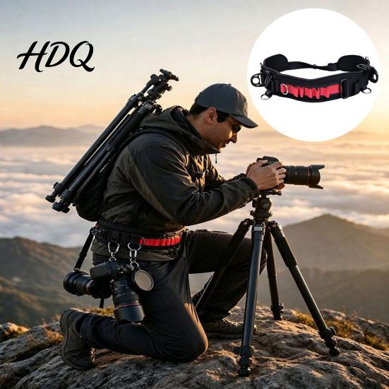 High Strength Camera Mounting System Adjustable Photography Waist Belt with Multi Mount Points Heavy Duty Lens Bag Attachment Nylon Strap for Outdoor