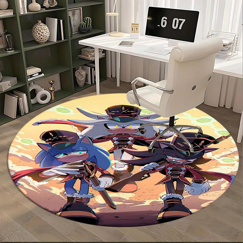 1pc Anime Cartoon Design Sonic The Hedgehog Round Carpet  Office Chair Mat, NonSlip Rug for Home Decor