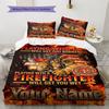 Name Custom Firefighter Pattern Bedding Set Quilt Cover Pillowcase Home Decor Gift (1 * duvet cover + 2 * pillowcase, without core)