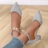 Fashion 2025 Summer Women's Ankle Strap High Heels Pointed Toe Pearl Metal Decoration Back Zipper Chunky Heel Dress Party Modern Sandals
