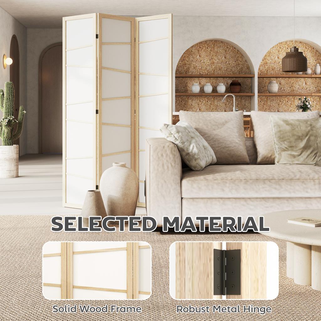 Wooden Folding Privacy Screen 3 Panel Room Divider For Bedroom Natural Wood Finish