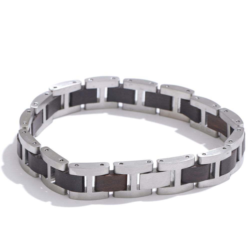 

Yhpup 22cm Stylish Unique Stainless Steel Natural Wood Chain Men Classic Bracelet Vintage Fashion Wrist Bangle Jewelry Accessory
