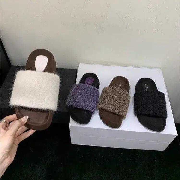 

Модные плюшевые домашние тапочки для женщин, новые открытые носки, мягкая подошва, пушистая домашняя обувь, женские зимние уютные теплые домашние тапочки, женская обувь 40 чёрный