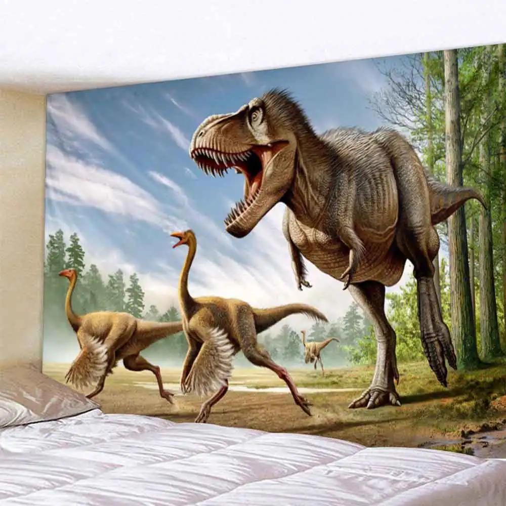Forest Animals Dinosaur Tiger Wall Hanging Tapestry Art Deco Blanket Curtain  at Home Bedroom Living Room Decor