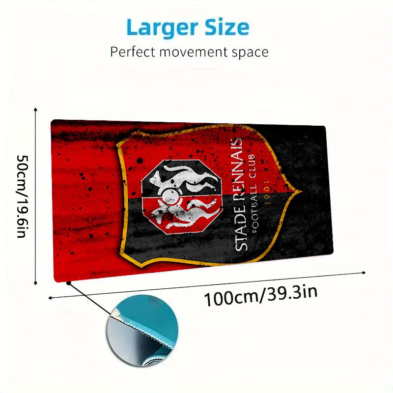 Stade Rennais FC Mouse Pad, Large Gaming Desk Mat, Non-slip XXL Mousepad for Laptop & Tablet, Mini PC Playmat with Stitched Edges