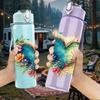 1PC Floral Wreath Heart Art Print 750ml Color Plastic Sports Water Bottle Leakproof Flip Straw Lid Suitable for Sports Office Home Use