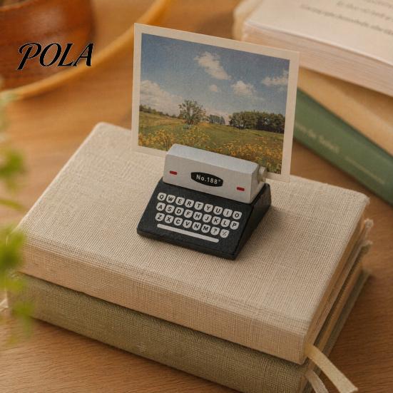 Retro Desk Accessory Wooden Typewriter Memo Clip, Vintage Place Card Holder, Clamp Decorative Message Photo Picture Holder Stand for Home Office