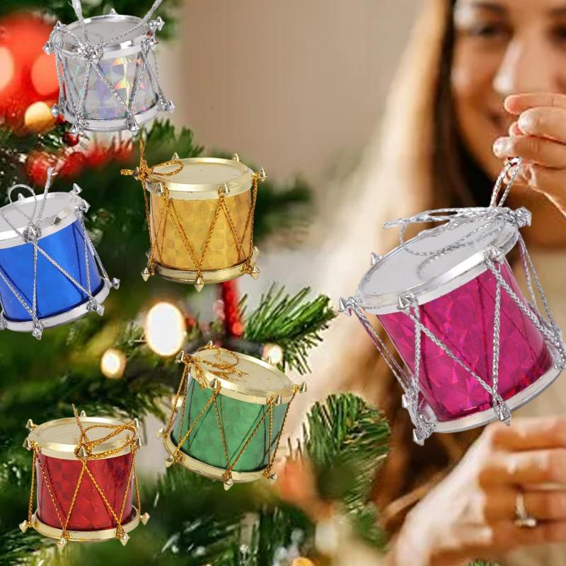 6/60pcs Colorful Glitter Drum Pendant Mini Christmas Tree Ornaments New Year Party Decor Christmas Hanging Decoration Pendants