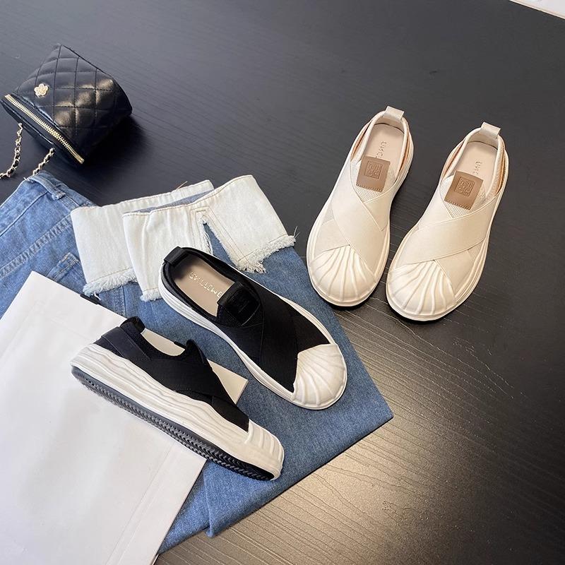 Soft Leather Sneakers 2025 Spring and Autumn New Flying Woven Surface Breathable and Comfortable Versatile Women's Shoes Shell Head Casual Board Shoes