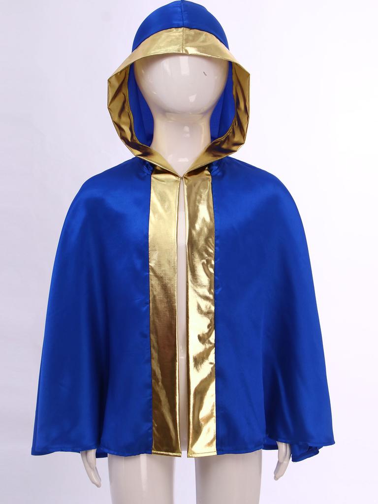 Kids Boys Girls Boxing Costume Halloween Cosplay Cloak Open Front Metallic Trim Letter Printed Back Hooded Boxer Robe