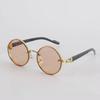 Fashion Design Metal Round Frame SunglassesTrendy Punk Wood Grain Legs Eyeglasses Men UV400 Fishing Cycling Driving Sun Glasses