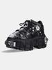 Fashion Hot Sale Metal Height Increasing Mid Calf Leather Boots Black All-match Design Boots Round Toe Thick Sole Cross Tied Shoes Punk
