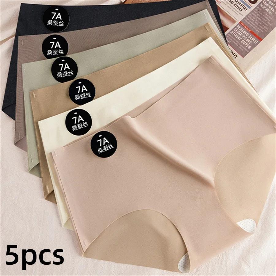 4PCS Seamless Mulberry Silk Underwear Ultral Thin Women's Panties Sexy High Elastic Invisible Briefs Soft Underpants Lingerie