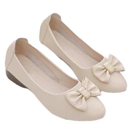 Soft Skin Shallow Mouth Single Shoes Women's Summer and Autumn 2025 New Bow Soft Sole Mother Shoes Are Not Tired