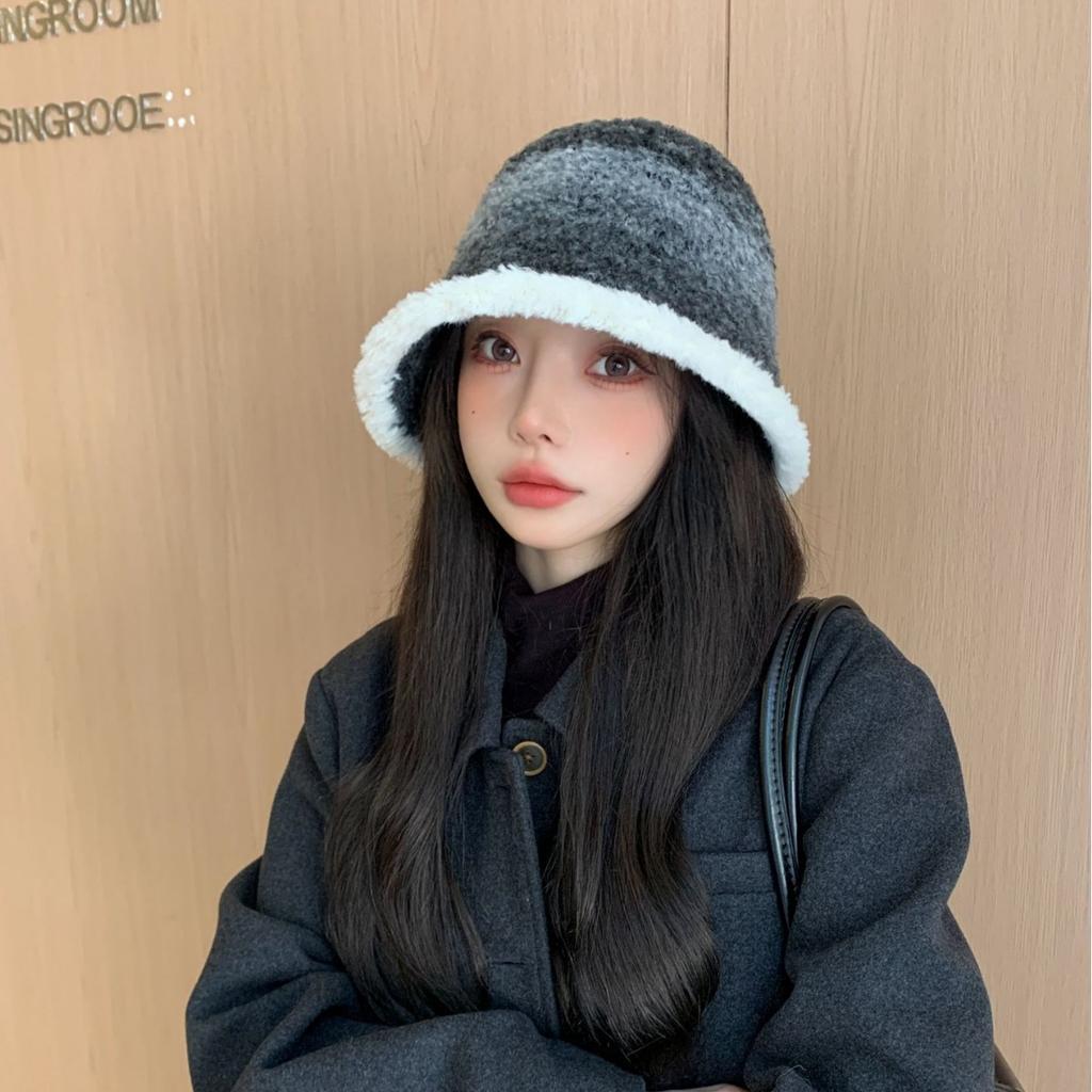 Autumn and Winter Face Showing Japanese Style Wool Bucket Hat Knitted Warm Fisherman Hat Outdoor Leisure