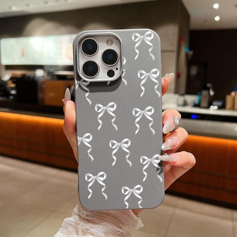 

Чехол из ТПУ с рисунком банта и текстурой из кожи для iPhone 16, 15, Pro, Max, 14, Pro, 13, 12, 11, тонкий, матовый, противоударный, мягкий чехол для телефона iPhone 14 Plus серый