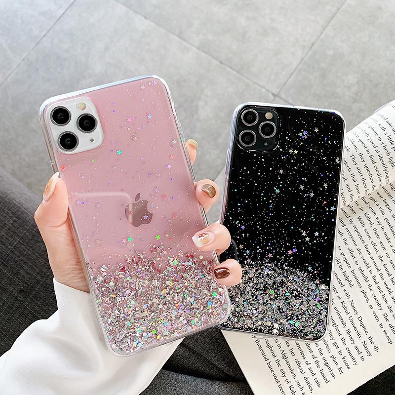 Luxury Fashion Star Sequins Glitter Phone Case For iPhone 11 12 13 14 15 16 Pro Max XS XR X 7 8 Plus SE Soft Bling Powder Cover