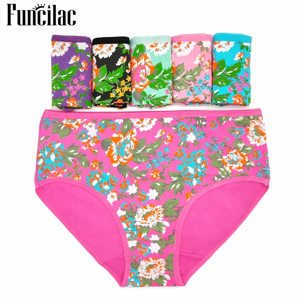 Women's Cotton Briefs Sexy Print Ladies Panties Big Size Mid-rise Women Underwear Cotton Crotch 2XL 3XL 4XL 6 Pcs/set