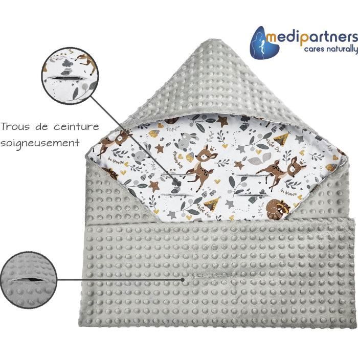 Medi Partners Couverture siège pour auto 100% Coton 85x85cm Couverture Douillette pour Poussette (Cerf et Minky Gris)
