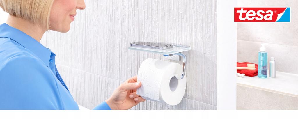 Tesa Deluxxe Holder Hanger For Paper With Shelf Without Drilling Metal Chrome