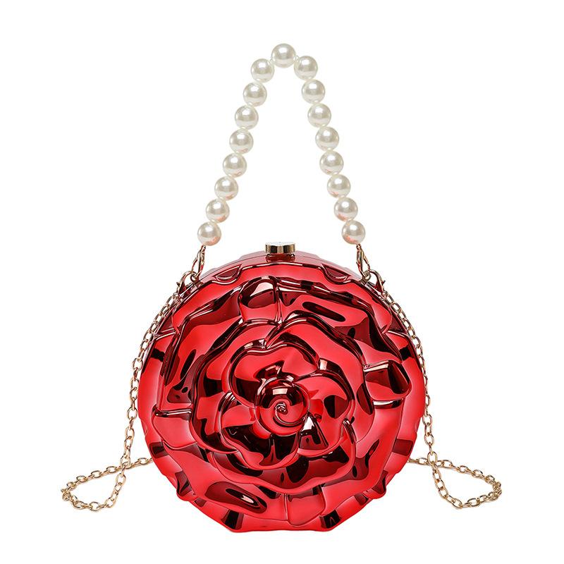 Chain Flower Acrylic Women's Bag 2025 New European and American Niche Shoulder Bag Pearl Handbag Dinner Bag Tide