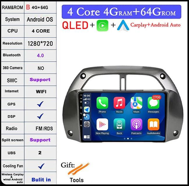 For Toyota RAV4 Rav 4 2001-2006 Android 14 IPS/QLED Car Radio Multimedia Video Player Auto Audio Stereo GPS Carplay
