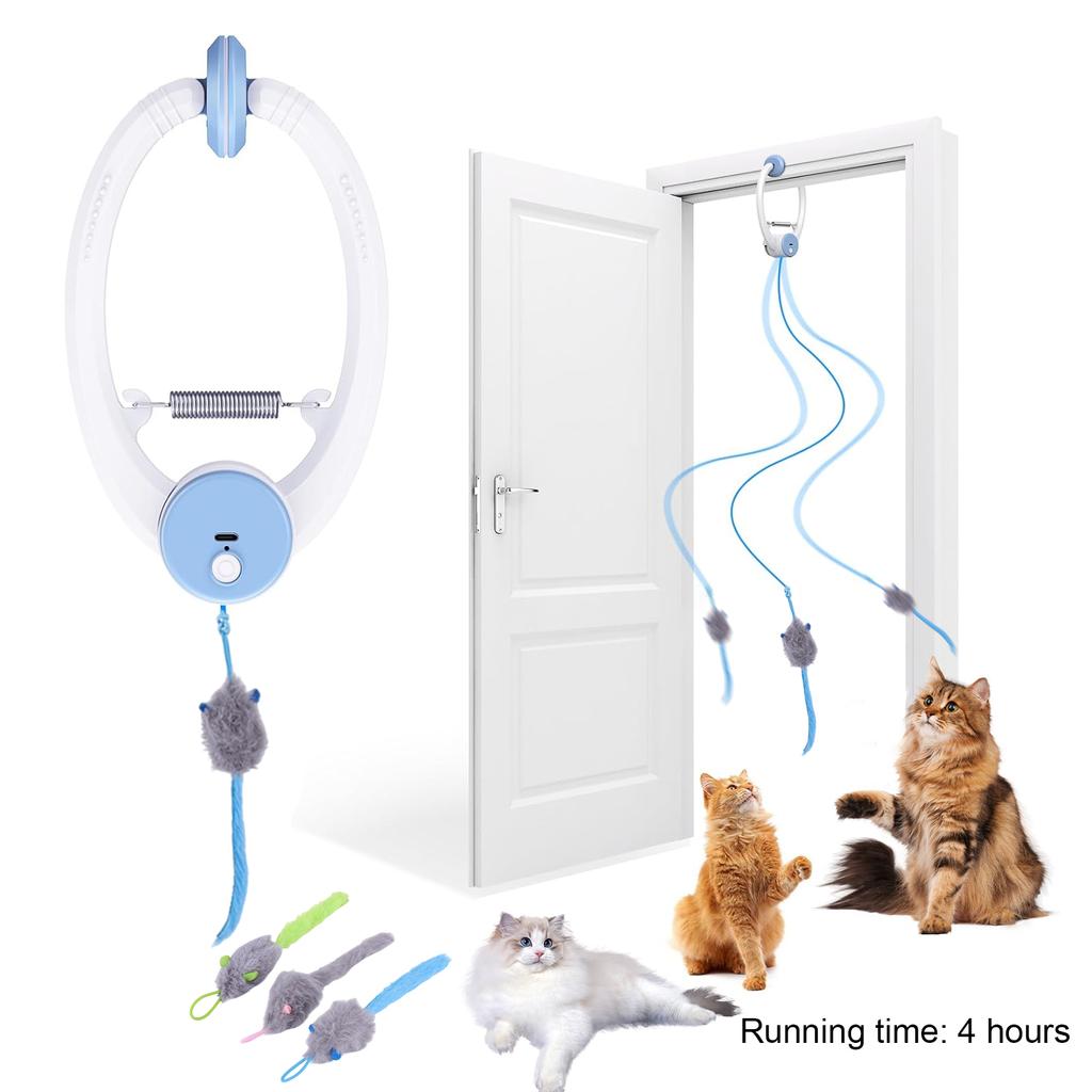 Interactive Cat Toys Automatic Retractable Kitten Toys Door Hanging Self Play Hanging Door Cat Toys with 3 Catnip Mice for Pet