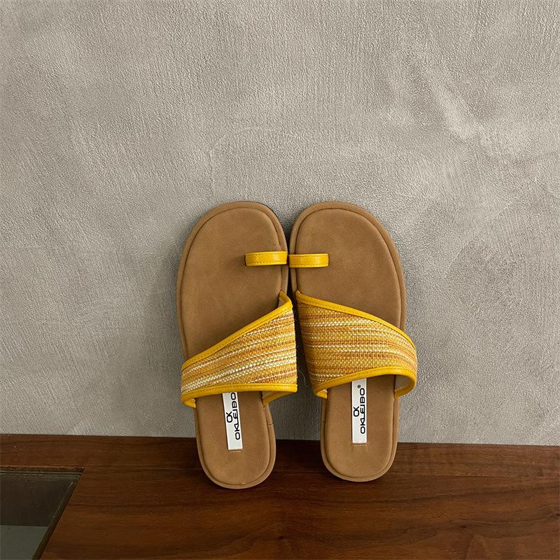 

French flats ethnic style slippers women s summer wear 2025 new bohemian casual beach shoes 35 жёлтый