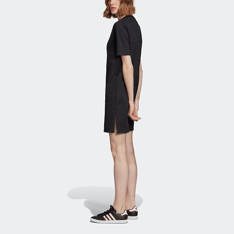Adidas Originals Trefoil Logo Print Comfortable Sports Round Neck Pullover Short Sleeve Dress Women dress Black FL0037
