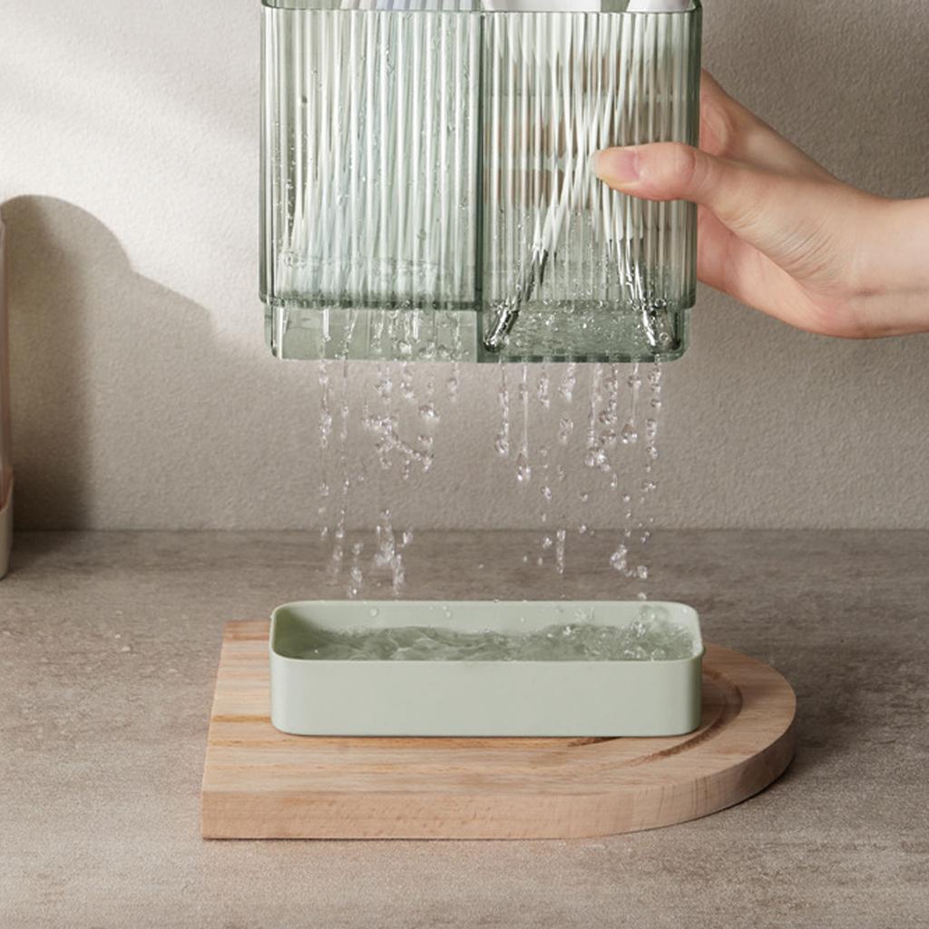 Essstäbchenhalter Kunststoff 2 Fächer Multifunktional Wandmontage Trocknen Utensilienhalter für Löffel