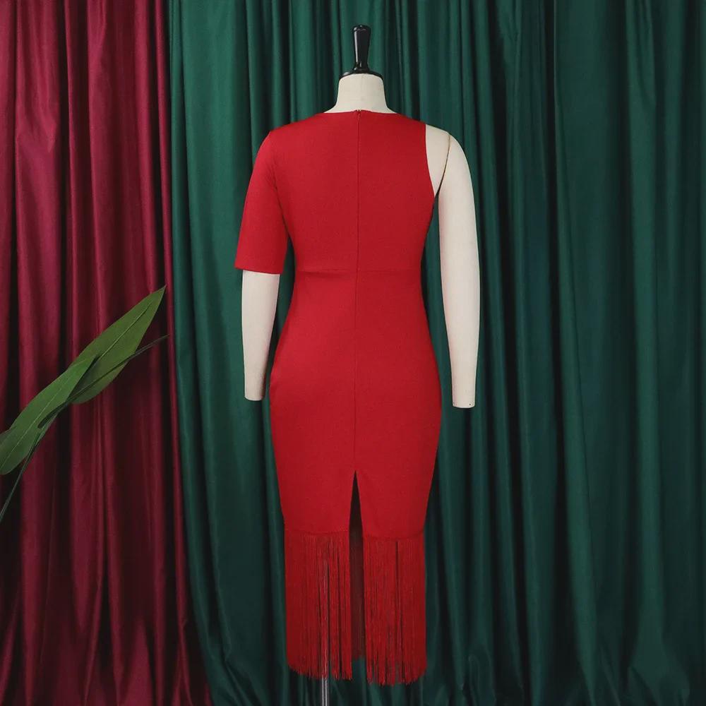 D357 Plus Size Women's Summer 2023 Solid Color Bodycon Tassel Pencil Skirt Dress