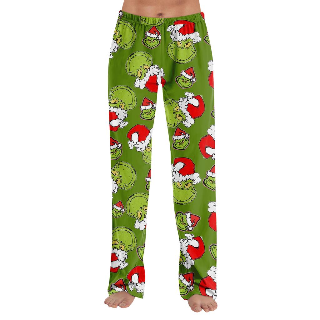 Adult Fashion Loose Christmas Printed Casual Pants Home Pajama Pants (No Drawstring)