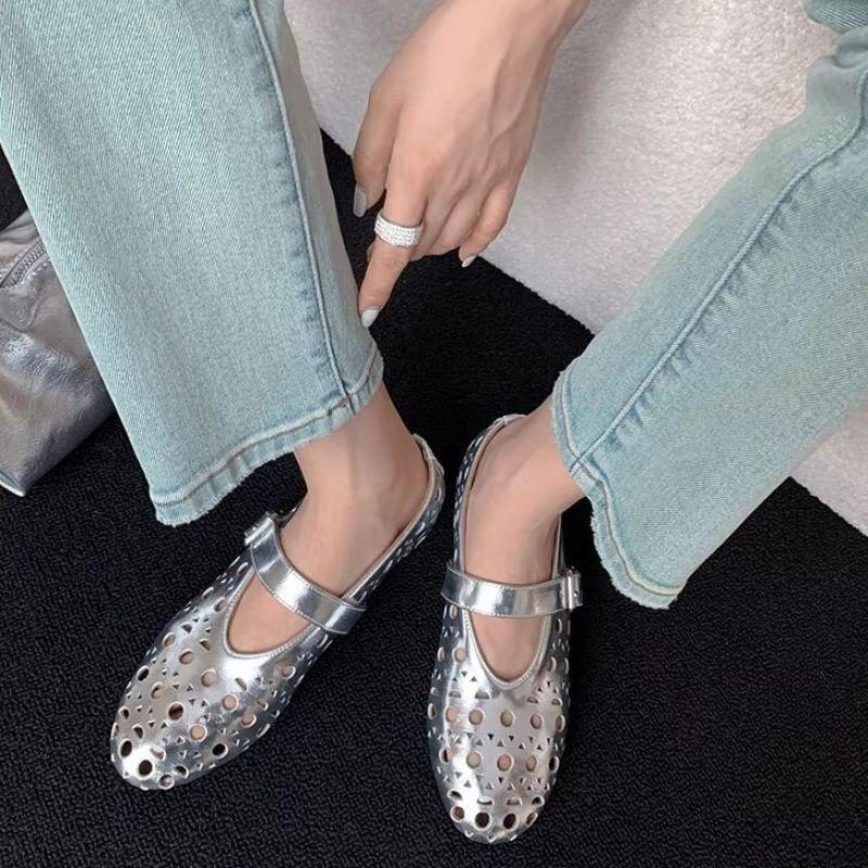 Height increase hollow hole ballet single shoes women's 2025 spring and summer new French small sandals round head Mary Jane shoes