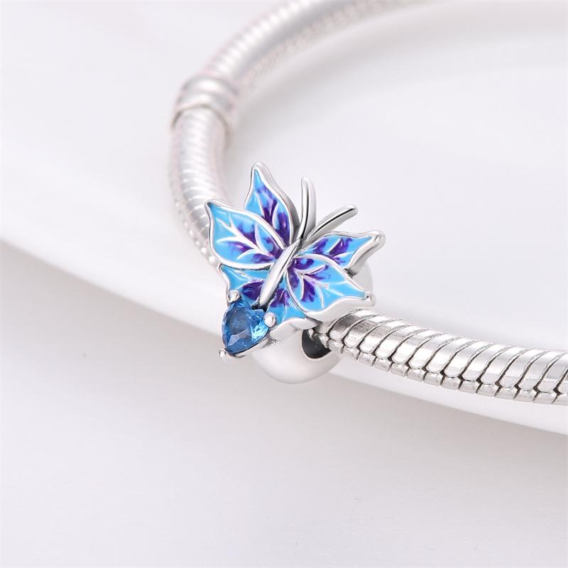 Original Charms Copper Plated Blue Butterfly Safety Fastener Beads Fit Bracelet Women Jewelry Making Diy Gift