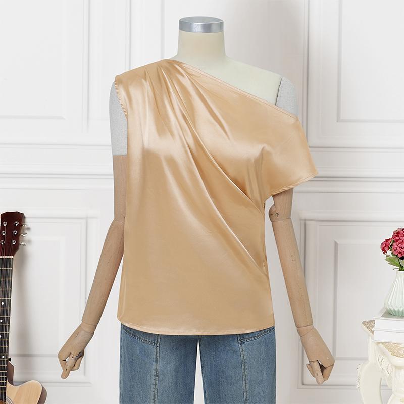 

VONDA Женская блузка на одно плечо с нерегулярным рукавом, однотонная, повседневная, из атласа S