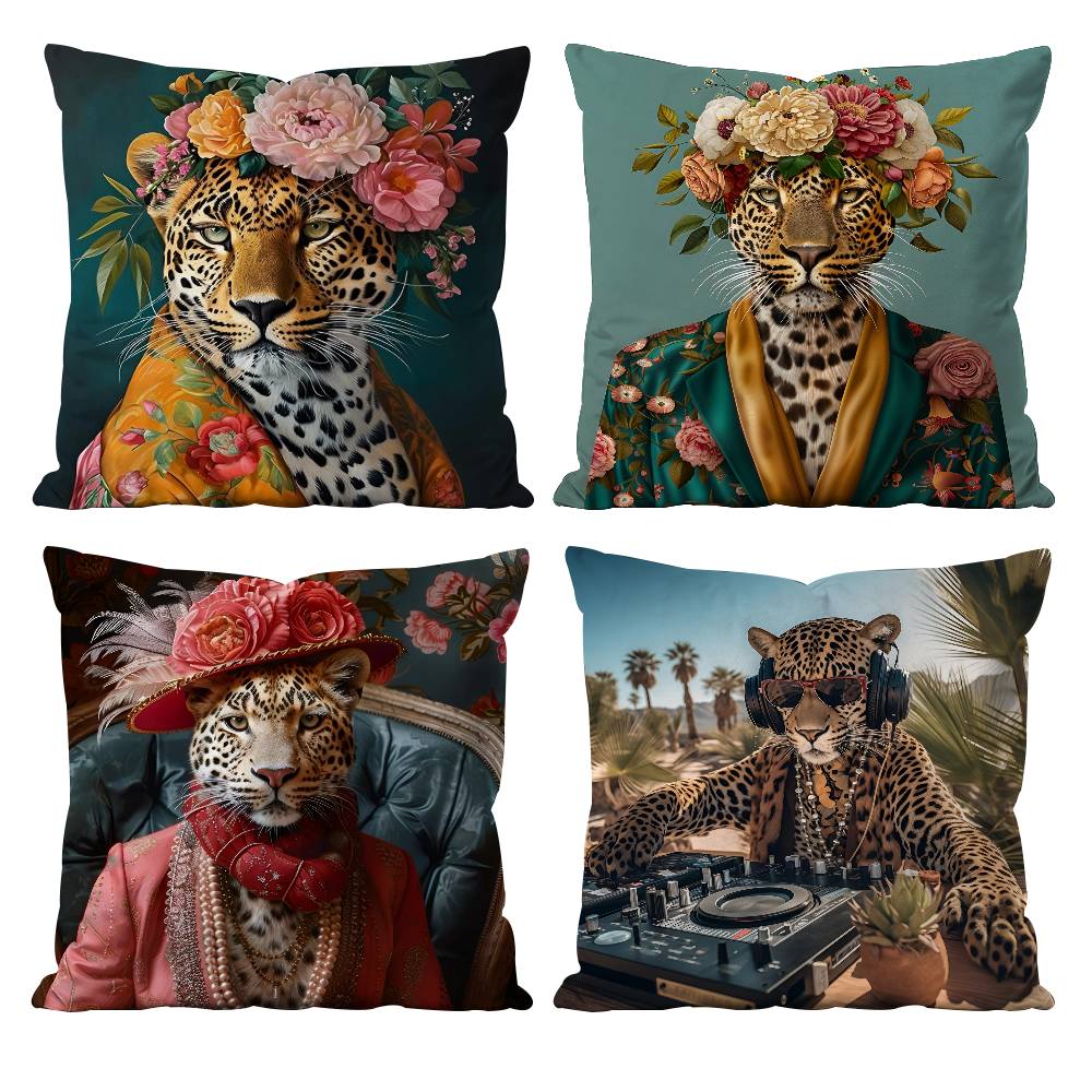 European Fashion Leopard Pillow Case Anti-dustmite Pillowcase Invisible zipper silky short plush Sofa cushion cover