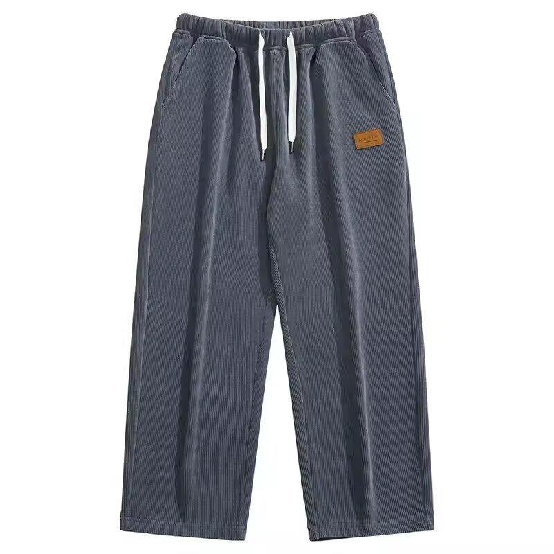 Men's Corduroy Heavyweight Straight-Leg Sweatpants: Trendy Wide-Leg Casual Pants for Spring and Autumn.