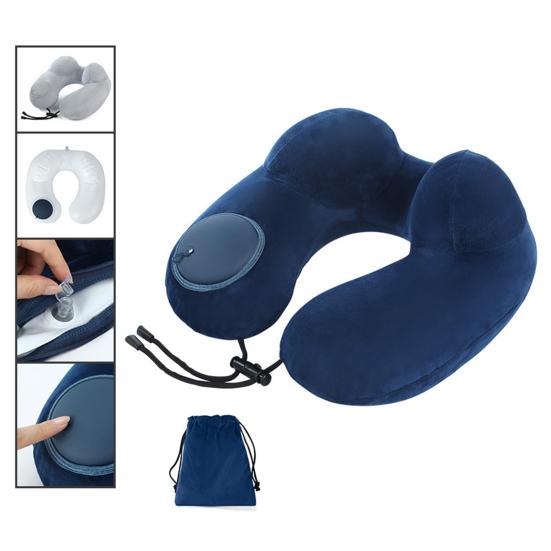 Inflatable Pillow U-Shaped Neck Support Full Filling Portable Nap Cushion Inflatable Headrest Cushion with Storage