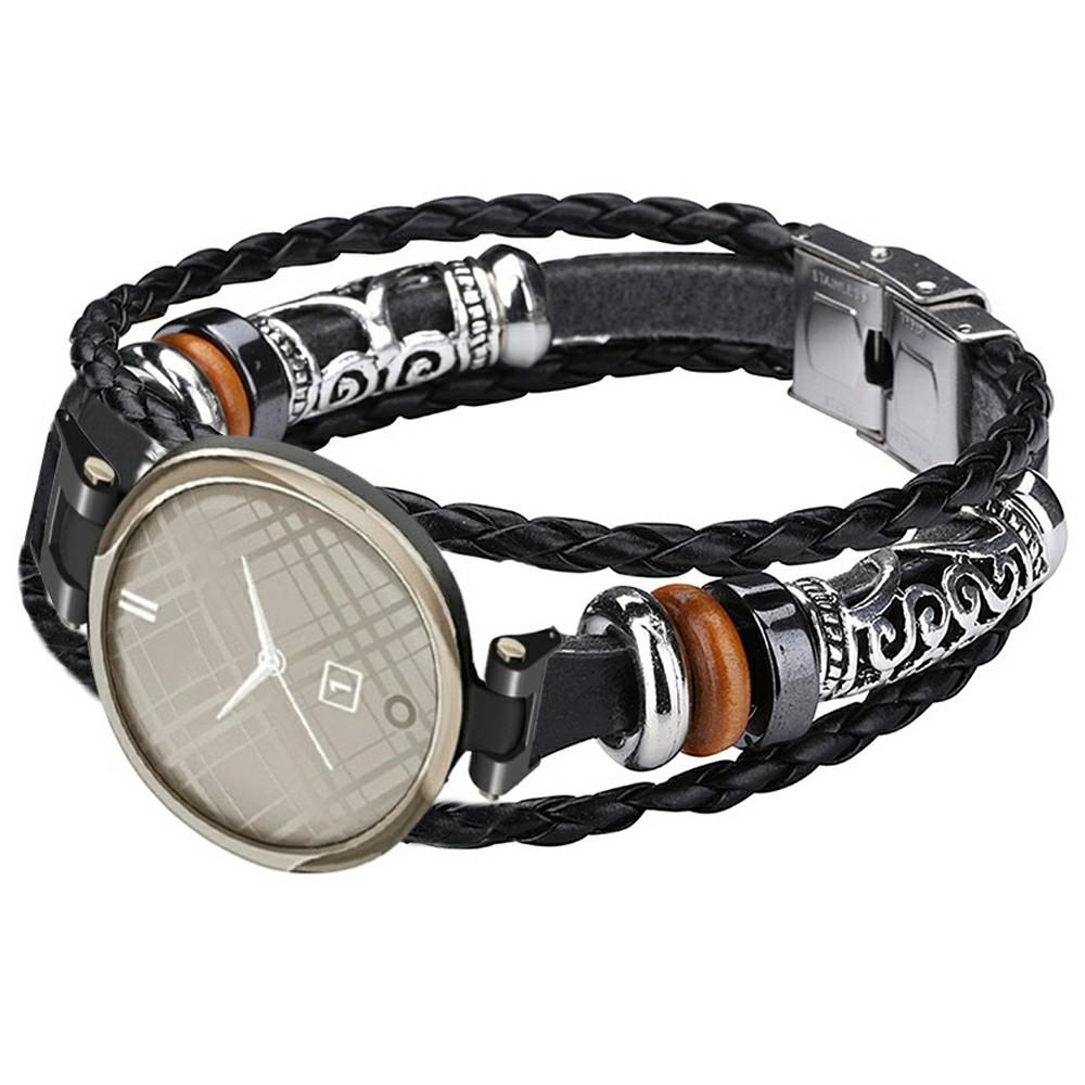 For Garmin Lily Ethnic Band Bracelet Leather+Metal Wrist Strap with Tool