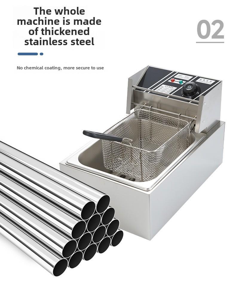 6L Single Cylinder Electric Deep Fryer with Thermostat and Timer for Commercial Use